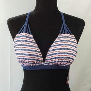 Xhilaration Red, White, and Blue Dot Bikini Top